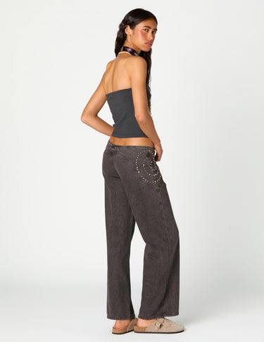 ASYMMETRIC RUCHED ANTHRACITE T-SHIRT