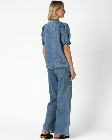 BLUE DENIM YOKE WAVES SHIRT