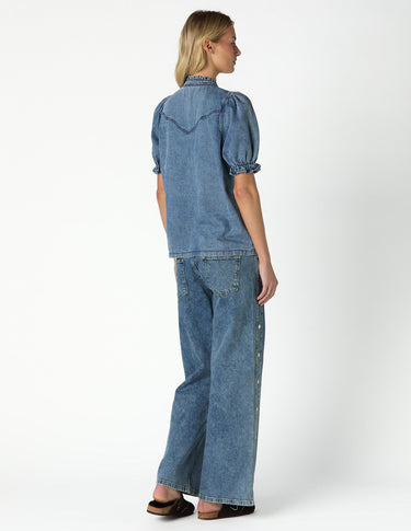 BLUE DENIM YOKE WAVES SHIRT