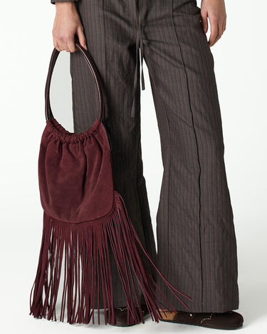 BURGUNDY SUEDE FRINGE BAG