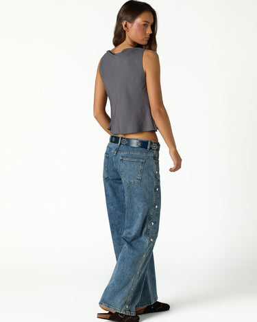 BLUE PANTS WITH SIDE BUTTONS
