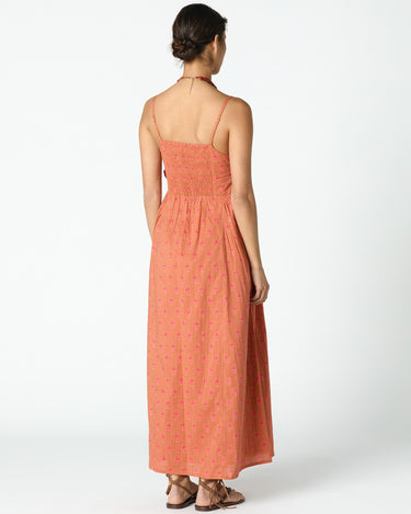 ORANGE BUTTI PRINT STRAPPY DRESS
