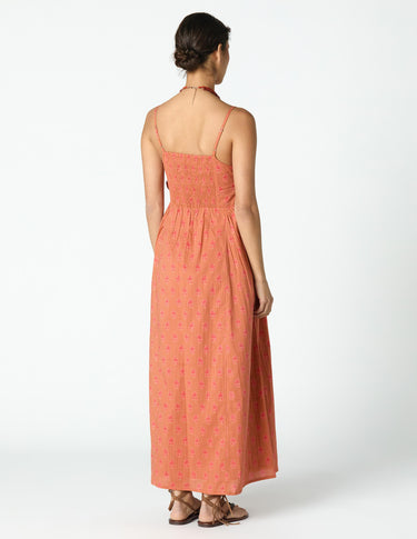 ORANGE BUTTI PRINT STRAPPY DRESS
