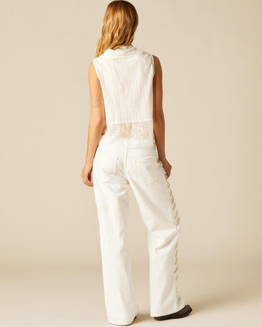 STUDDED STRAP TROUSERS WHITE