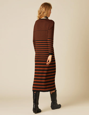 VESTIDO RAYA OCRE/NEGRO