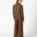 BROWN STRIPED POCKET BUTTON TROUSERS