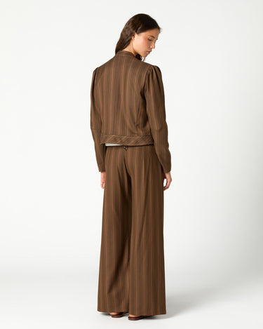 BROWN STRIPED POCKET BUTTON TROUSERS