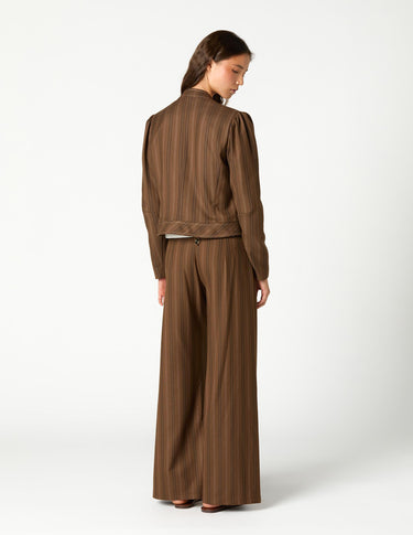 BROWN STRIPED POCKET BUTTON TROUSERS