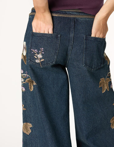 PANTALÓN BORDADO FLOR BLUE RIN