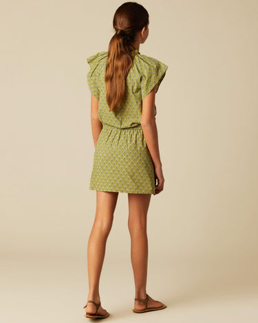 GATHERED DRESS BUTI GREEN LEAF
