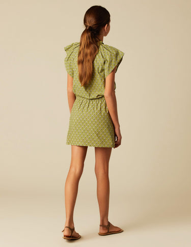 GATHERED DRESS BUTI GREEN LEAF