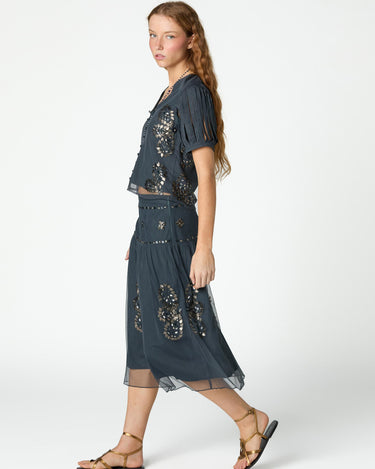 ANTHRACITE EMBROIDERED TULLE SKIRT