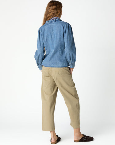 CURVED TOPSTITCH TROUSERS OLIVE