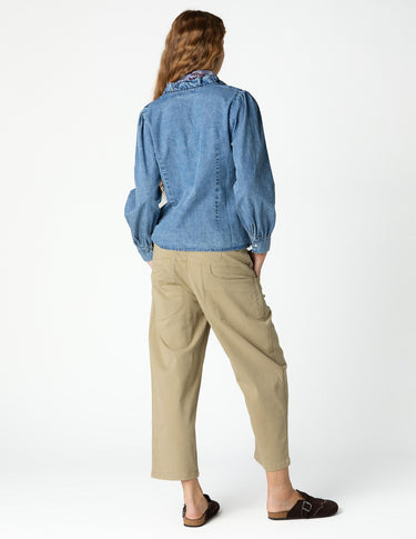 CURVED TOPSTITCH TROUSERS OLIVE
