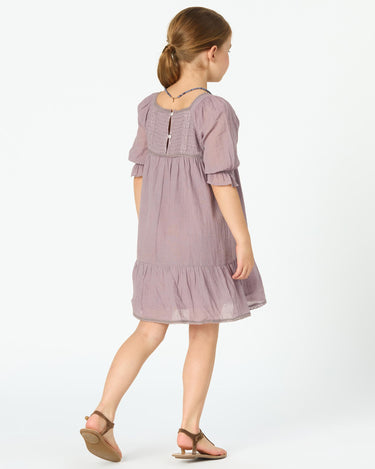 PUFF SLEEVE PIN TUCK OVERCAST DRESS