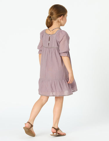 PUFF SLEEVE PIN TUCK OVERCAST DRESS