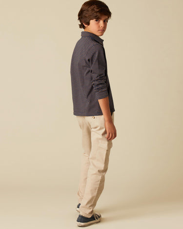 BLUE POLO SHIRT BROWN STRIPE