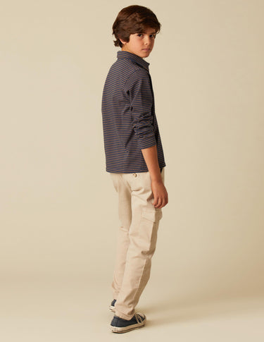 BLUE POLO SHIRT BROWN STRIPE