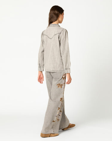 EMBROIDERED FLOWER TROUSERS LIGHT GREY