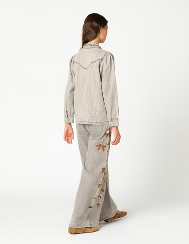 EMBROIDERED FLOWER TROUSERS LIGHT GREY