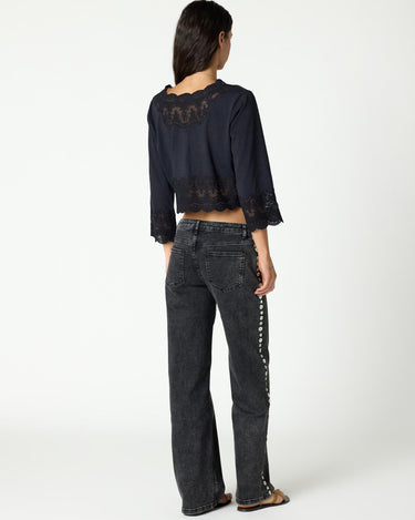 ANTHRACITE LACE BUTTON-UP SHIRT