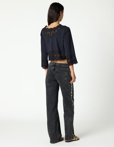 ANTHRACITE LACE BUTTON-UP SHIRT