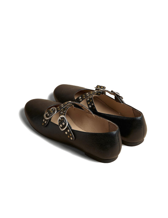 BLACK STUDDED BALLERINA FLAT