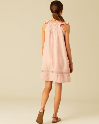 DRAWSTRING RUFFLE DRESS PINK