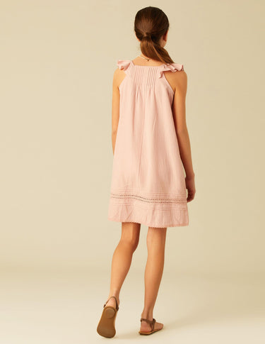 DRAWSTRING RUFFLE DRESS PINK