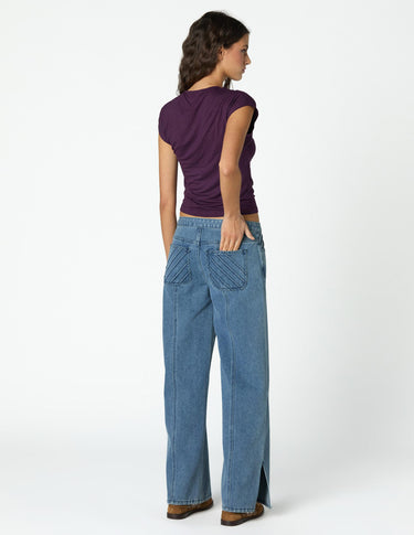 TROUSERS POCKETS STITCHING STRIPES BLUE