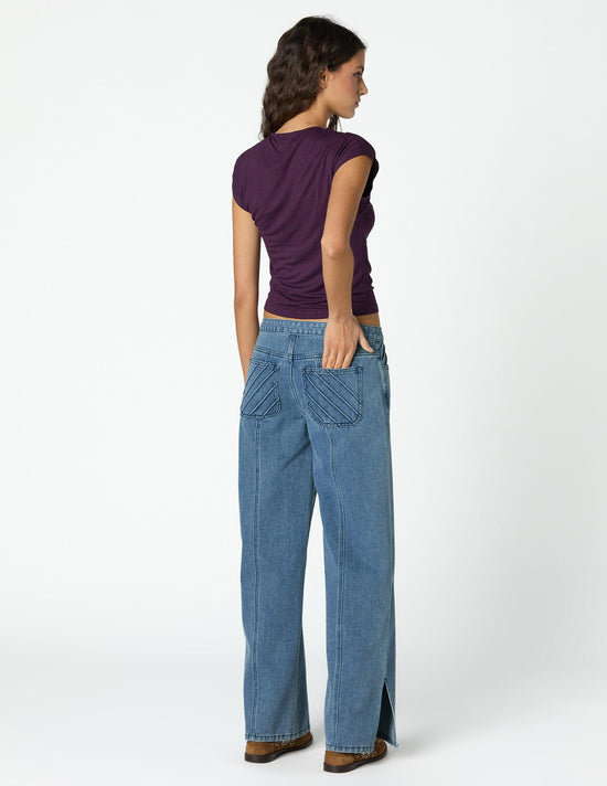 TROUSERS POCKETS STITCHING STRIPES BLUE