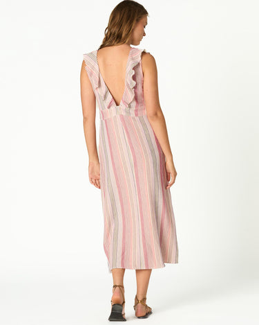 RUFFLED STRIPED CUT-OUT DRESS