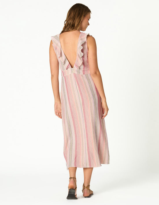 RUFFLED STRIPED CUT-OUT DRESS
