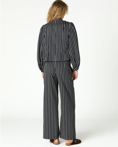 BUTTON WAIST BLACK DOUBLE STRIPE TROUSERS