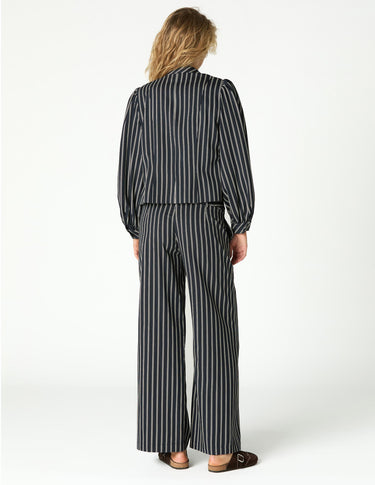 BUTTON WAIST BLACK DOUBLE STRIPE TROUSERS