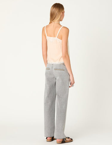 EMBROIDERED GREY DENIM TROUSERS