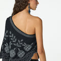 BLACK EMBROIDERED ASYMMETRICAL TOP