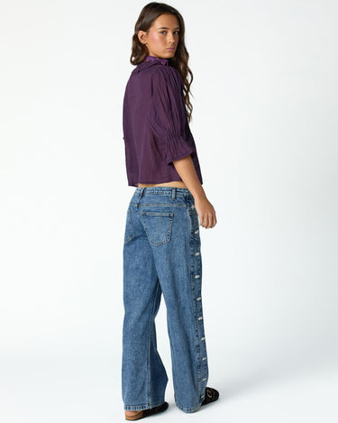 BLUE FLORAL SIDE BUTTON DENIM