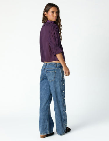 BLUE FLORAL SIDE BUTTON DENIM
