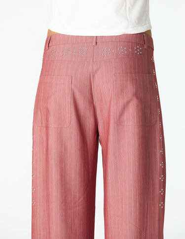 RED STRIPED STUDDED TROUSERS