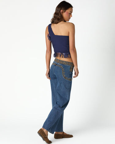 ASYMMETRICAL FRINGED TOP BIG BLUE
