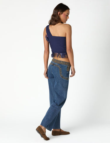 ASYMMETRICAL FRINGED TOP BIG BLUE