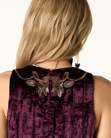 BURGUNDY EMBROIDERED VELVET DRESS