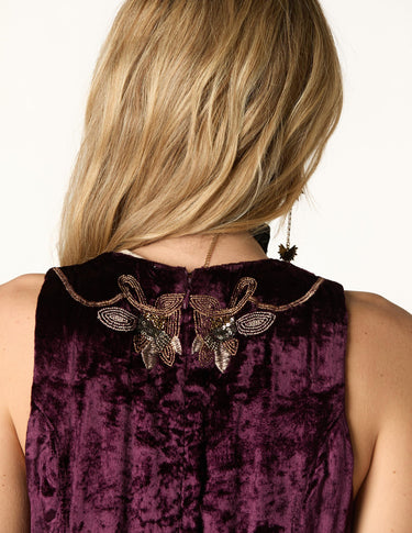 BURGUNDY EMBROIDERED VELVET DRESS