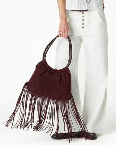 BURGUNDY SUEDE FRINGE BAG