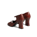 BROWN LEATHER HEEL WITH FLOWER