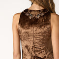 BROWN EMBROIDERED VELVET DRESS