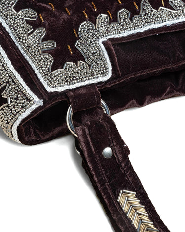 BROWN VELVET BEADED BAG