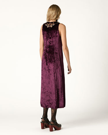 BURGUNDY EMBROIDERED VELVET DRESS
