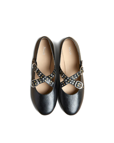 BLACK STUDDED BALLERINA FLAT